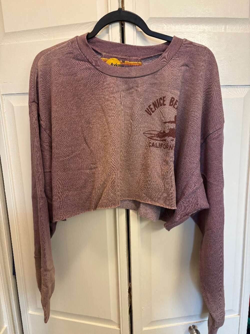 Aviator Nation Venice Surfer Cropped Crew Sweatshirt, Relaxed Fit, Size M, NWT